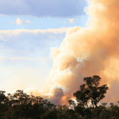 Plumes of smoke from a spring bushfire in Australia